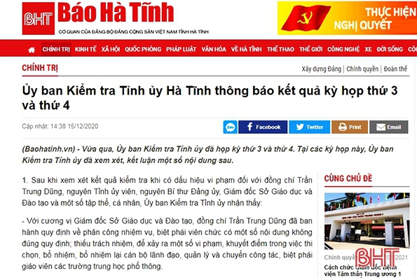 Hà Tĩnh chú trọng công tác kiểm tra, giám sát góp phần thực hiện hiệu quả Nghị quyết Trung ương 4