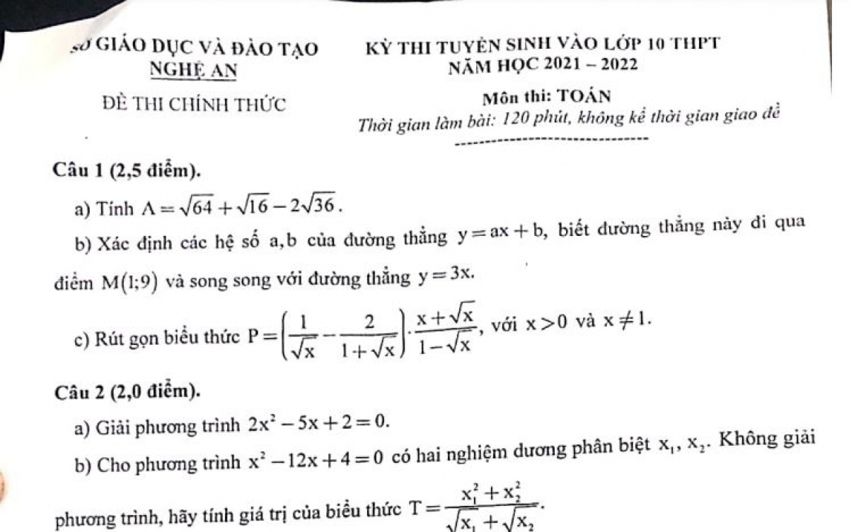 Học sinh dễ đạt điểm 7 với đề thi Toán vào 10 của Nghệ An