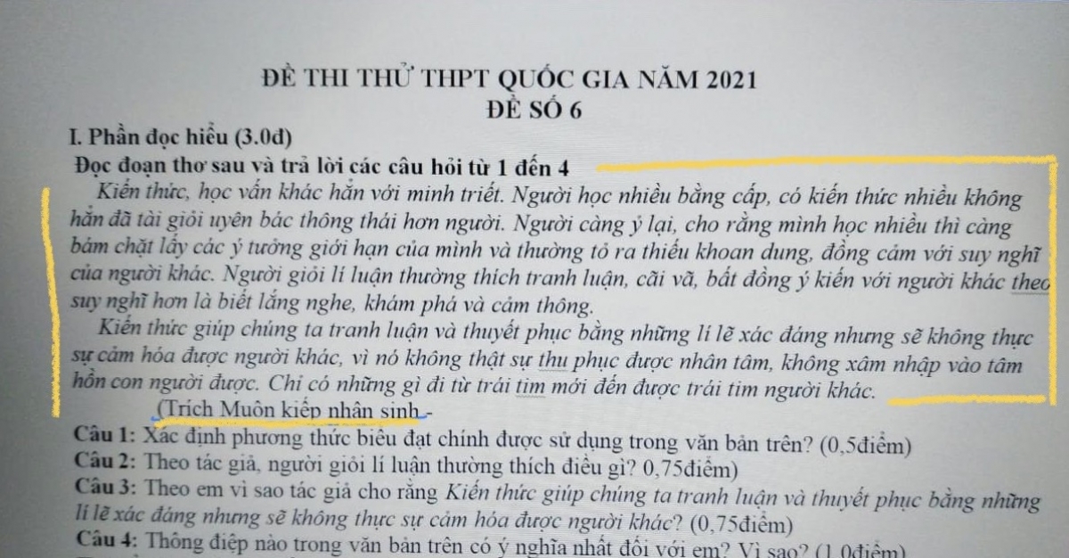 "Muôn kiếp nhân sinh 2" bất ngờ xuất hiện trong đề thi thử THPT Quốc gia 2021