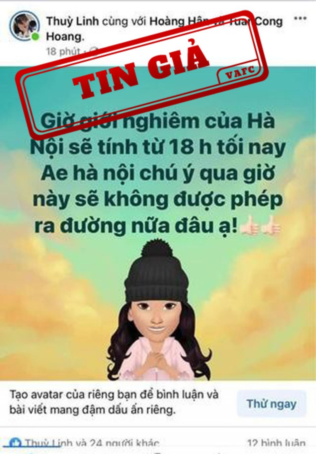 Thông tin giới nghiêm thành phố Hà Nội là tin giả