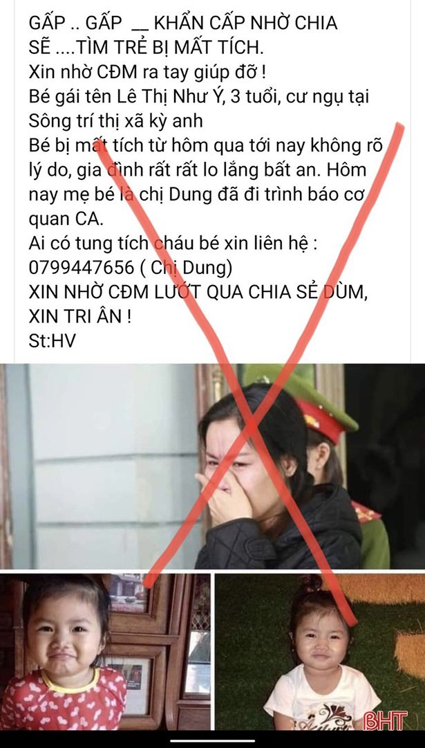 Thông tin bé gái 3 tuổi tại TX Kỳ Anh - Hà Tĩnh mất tích là hoàn toàn là bịa đặt