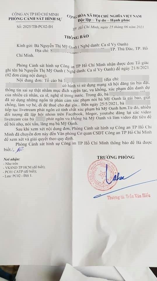 Ca sĩ Vy Oanh chính thức khởi kiện CEO Nguyễn Phương Hằng