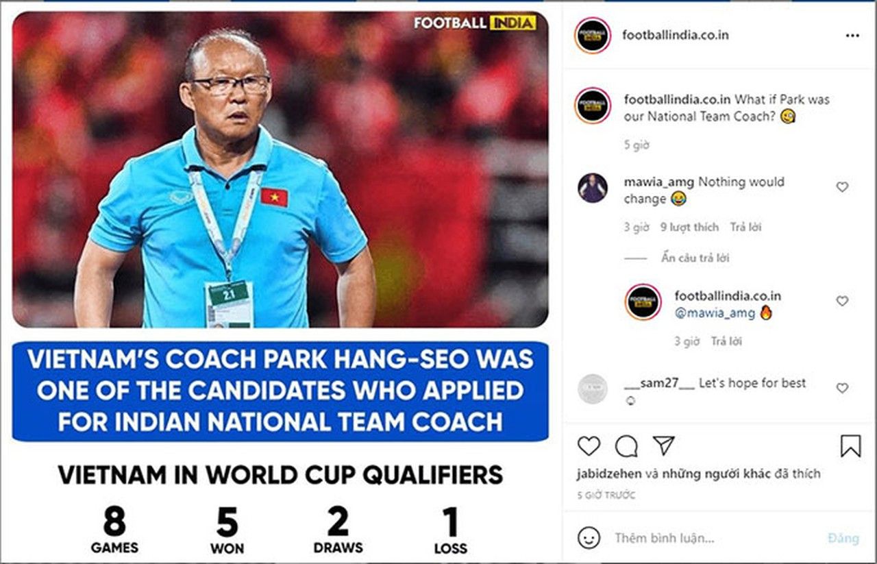 Truyền thông Ấn Độ ao ước HLV Park Hang Seo; AFC Cup có thể bị hủy