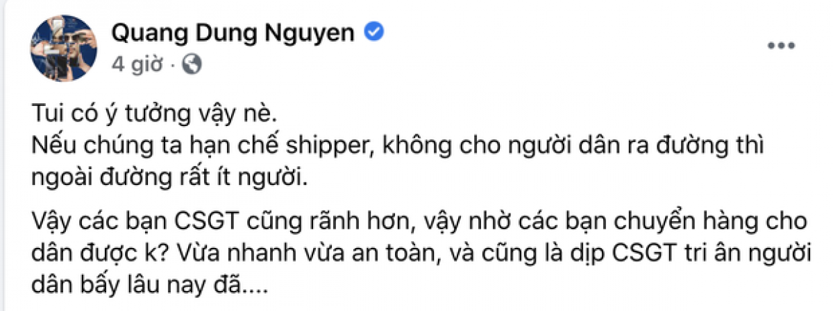 Phát ngôn đề xuất CSGT làm shipper mùa dịch của đạo diễn Nguyễn Quang Dũng gây tranh cãi