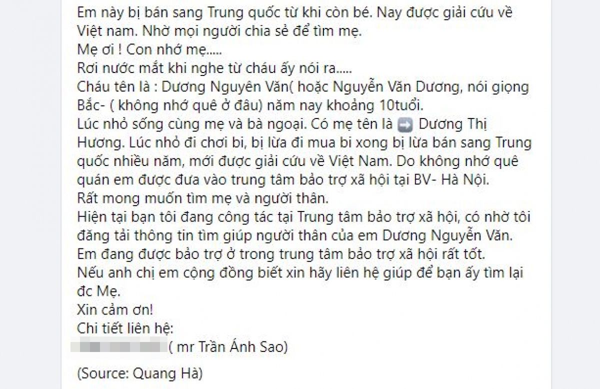 Hình ảnh cháu bé 10 tuổi bị bán sang Trung Quốc lan truyền trên mạng là ảnh chế