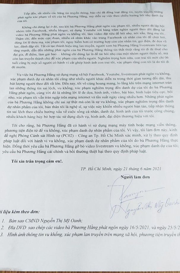 Ca sĩ Vy Oanh chính thức khởi kiện CEO Nguyễn Phương Hằng