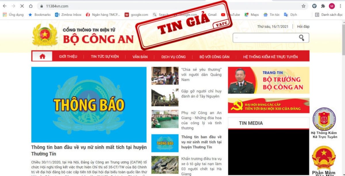 Giả mạo Cổng thông tin điện tử Bộ công an để lừa đảo