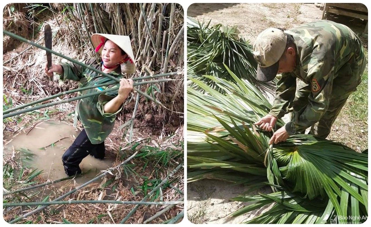 Người dân Thanh Chương thức đêm làm tranh tre chống nóng cho chốt chống dịch