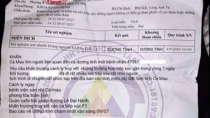 Cà Mau: Tài xế làm giả phiếu xét nghiệm bị phạt 7,5 triệu đồng