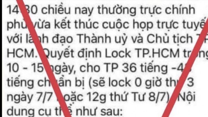 Bác bỏ thông tin lan truyền "lock TP.HCM trong 10-15 ngày"