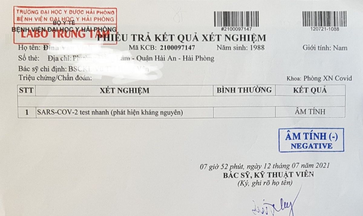 Xuất hiện giấy xét nghiệm SARS-CoV-2 giả mạo của BV Đại học Y Hải Phòng