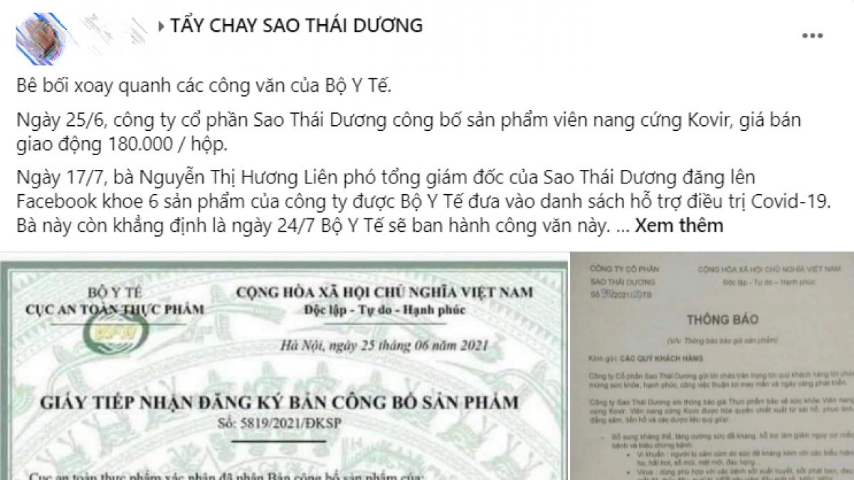 Cư dân mạng kêu gọi tẩy chay Sao Thái Dương, tránh xa thuốc kháng Covid-19 