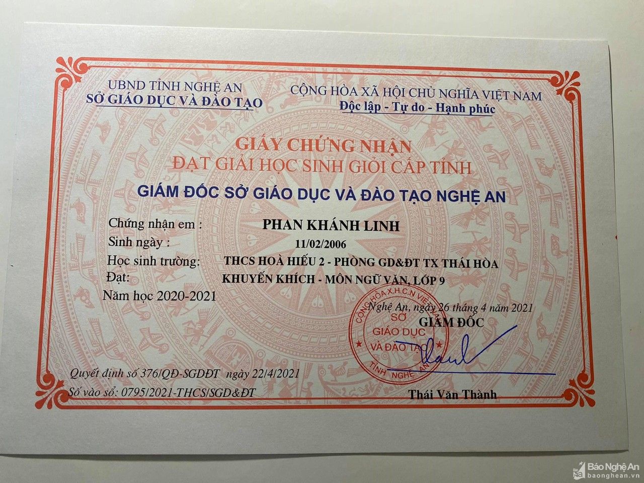 Nữ thủ khoa môn Văn Trường THPT chuyên Phan Bội Châu và bí quyết học giỏi