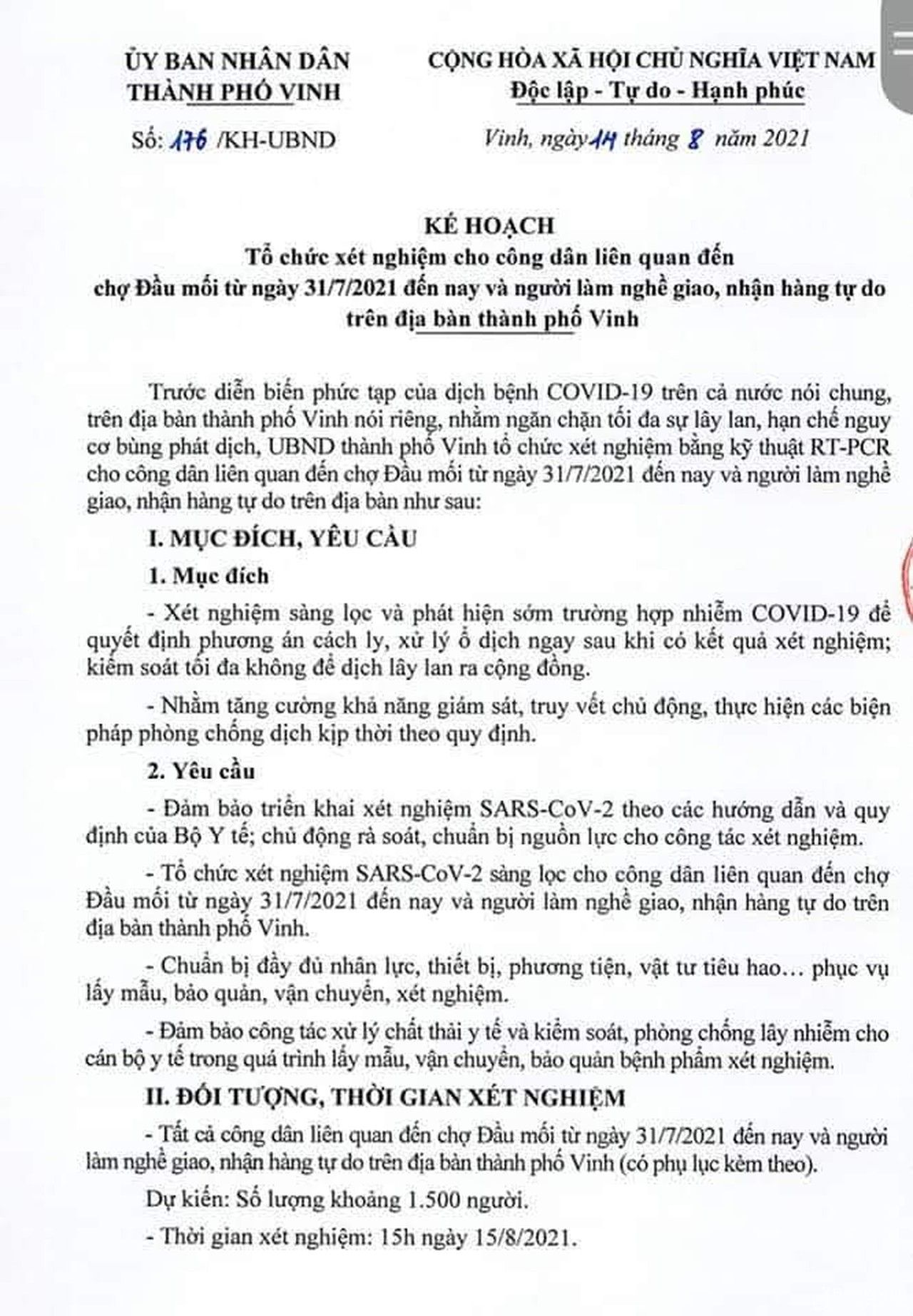 Bước đầu xác định gần 1.900 người liên quan đến chợ đầu mối Vinh từ 31/7 đến 14/8