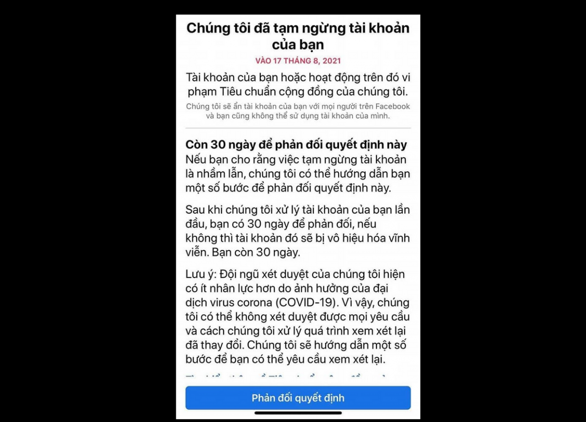 Hàng loạt tài khoản Facebook tại Việt Nam bị khóa sau một đêm