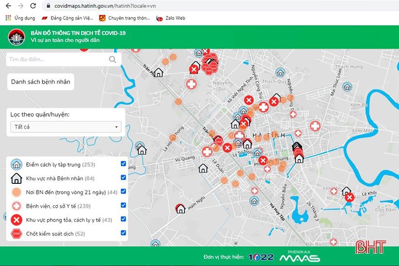 Hà Tĩnh đưa vào sử dụng bản đồ thông tin dịch tễ Covid-19
