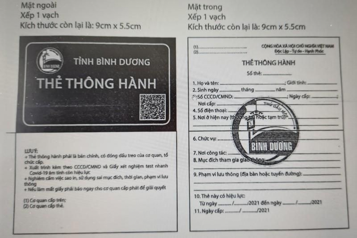 Từ ngày 5/9, người dân Bình Dương ra đường phải có thẻ thông hành