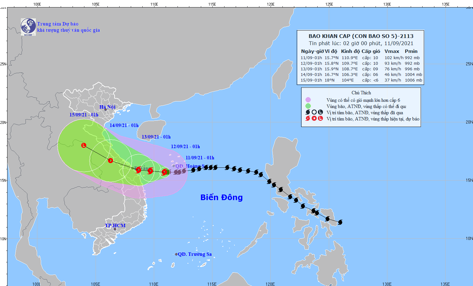 Bão số 5 cách bờ biển Quảng Trị - Quảng Nam khoảng 230km