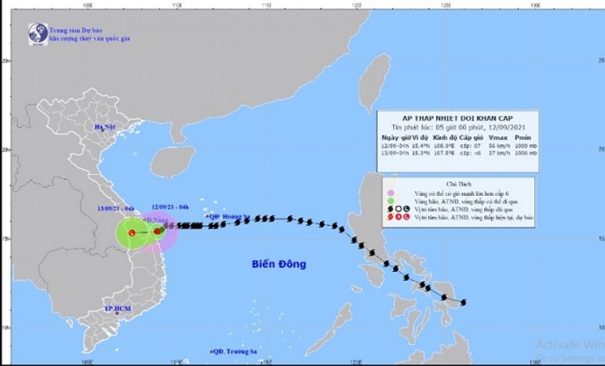 Áp thấp nhiệt đới ít di chuyển, Quảng Trị đến Quảng Ngãi có mưa to đến rất to