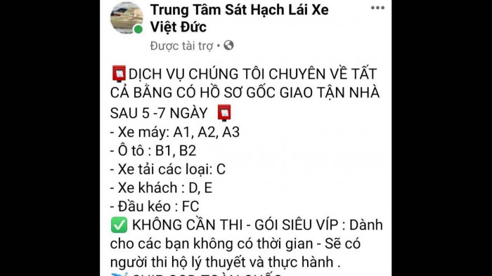 Công khai rao bán bằng lái "có mã QR, có người thi hộ" giá từ 4 triệu