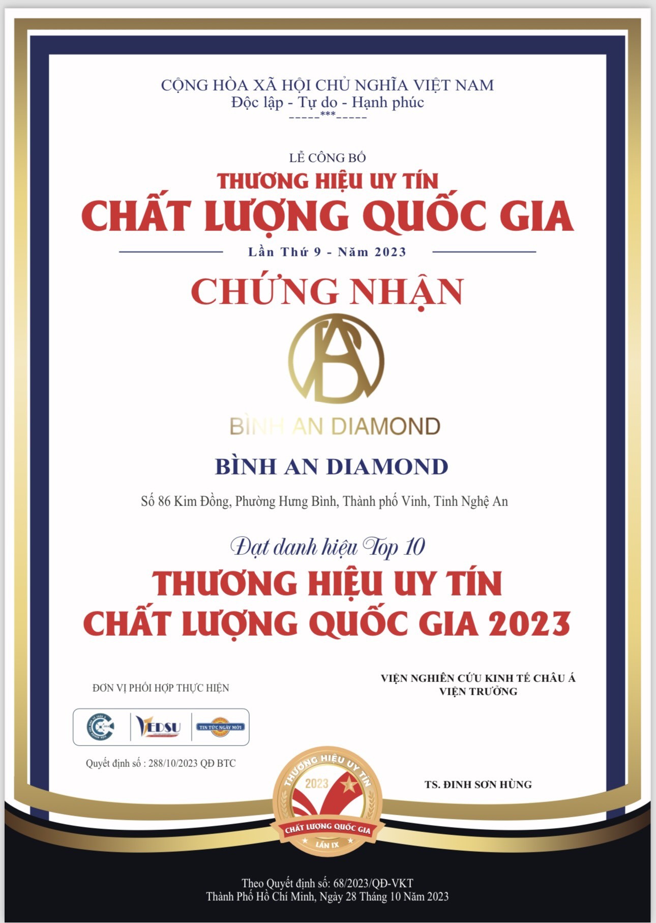 Doanh nhân Nguyễn Hoàng Huy và đam mê với thương hiệu Bình An Diamond