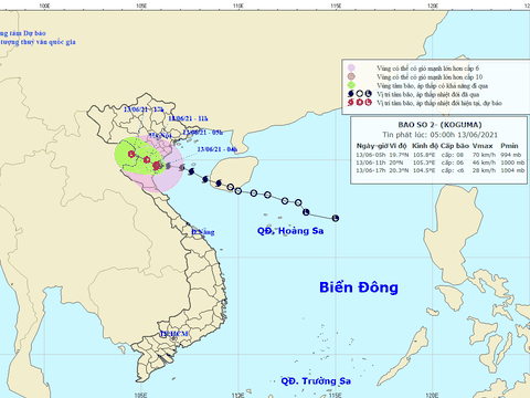 Hôm nay 13/6, bão số 2 gây mưa to đến rất to khu vực Thanh Hóa, Nghệ An, Hà Tĩnh