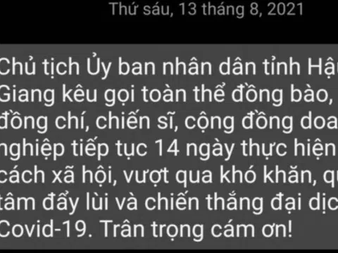 Bác thông tin Hậu Giang giãn cách xã hội thêm 14 ngày