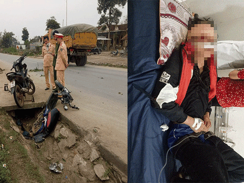 Nghệ An: Xe máy "kẹp" 3 va chạm với xe đạp điện, 2 học sinh bị thương nặng