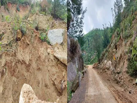 Đá núi "chực rơi" đe dọa lưu thông trên đường ven biển ở Hà Tĩnh