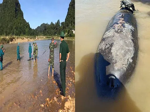 Nghệ An: Sông cạn nước lộ ra quả bom khủng dài 1,5m, nghi chảy từ thượng nguồn về