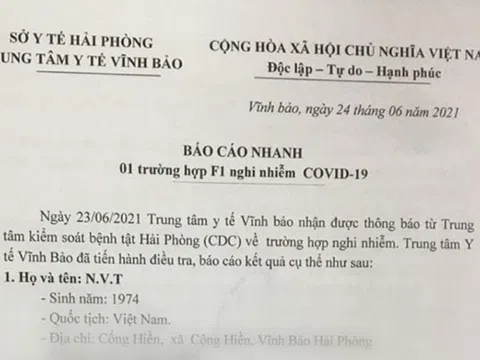 Phát hiện 1 trường hợp F1 nghi mắc Covid-19 tại Hải Phòng