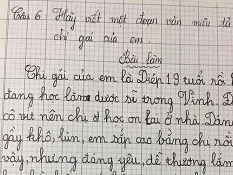 Bài văn tiểu học ở Nghệ An bóc phốt chị gái tận chân tơ kẽ tóc, còn kể cả lý do chị không có người yêu, nghe mà sôi máu