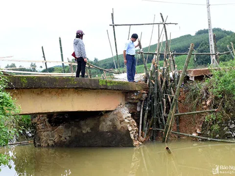 Yên Thành (Nghệ An): Cầu sụt mố do mưa lũ, cả xóm lo không còn đường đi