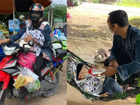 Hà Tĩnh: Người bố một mình địu con 2 tuổi đi xe máy hồi hương: "Nó nhớ hơi mẹ, cứ khóc suốt"