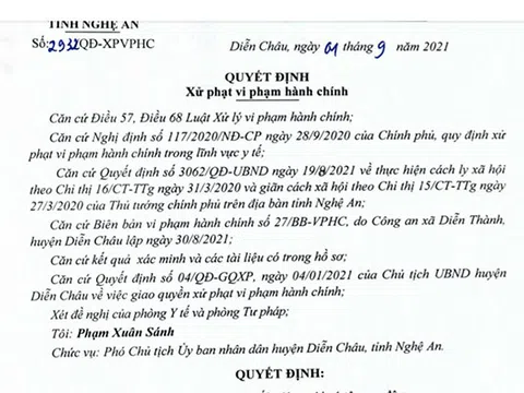 Nghệ An: Phạt 50 triệu đồng 5 người tụ tập uống nước chè trong thời điểm thực hiện Chỉ thị 16