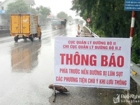 Nghệ An: Sụt lún nghiêm trọng Quốc lộ 1A đoạn ven sông Bùng, đe dọa tới an toàn giao thông