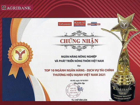 Agribank – TOP10 Thương hiệu mạnh Việt Nam lĩnh vực tài chính - ngân hàng năm 2021