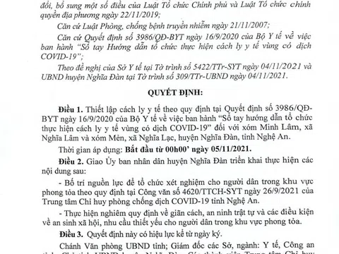 Thiết lập cách ly y tế mới trên địa bàn 2 xã của huyện Nghĩa Đàn