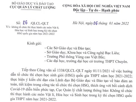 3 môn không có phần thi thực hành trong kỳ thi học sinh giỏi quốc gia THPT