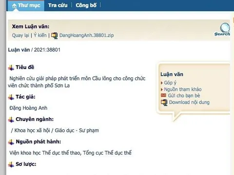 Luận án tiến sĩ "Nghiên cứu giải pháp phát triển môn cầu lông cho công chức...." là có thật