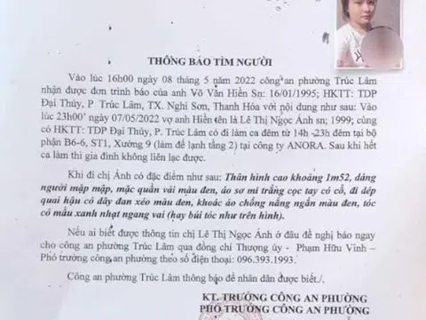 Thanh Hóa: Công an vào cuộc tìm kiếm nữ công nhân mất tích bí ẩn sau ca đêm