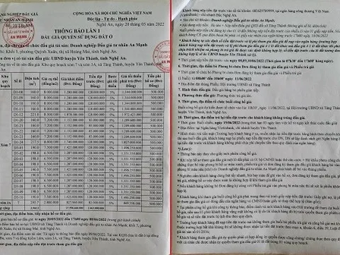 Nghệ An: Thông báo bán đấu giá 21 lô đất ở tại huyện Yên Thành