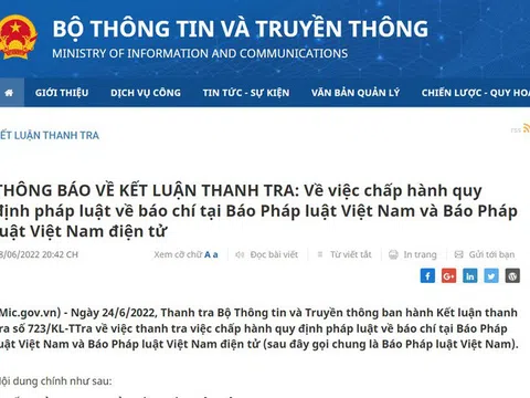 Kết luận thanh tra về hoạt động của báo Pháp luật Việt Nam và Pháp luật Việt Nam điện tử