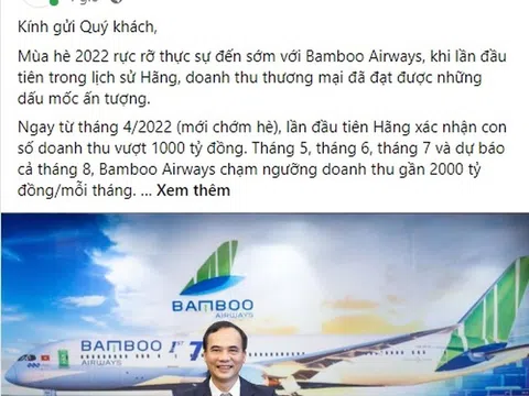 Bamboo Airways lần đầu ghi nhận doanh thu vượt 1.000 tỷ đồng