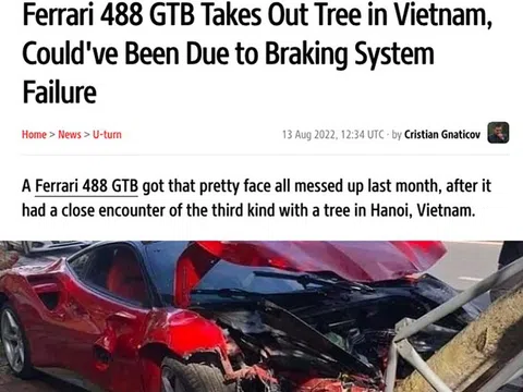 Báo Tây đưa tin vụ tai nạn Ferrari 488 GTB "nát đầu" ở Hà Nội