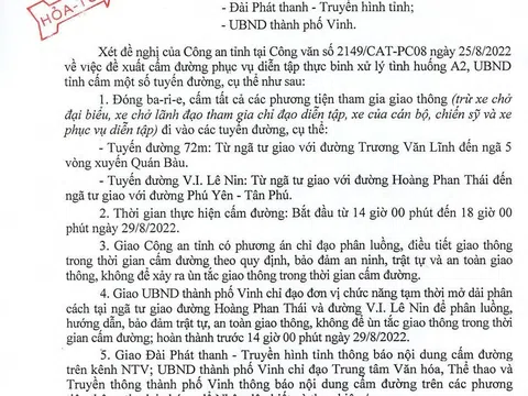 Nghệ An "hoả tốc" cấm đường phục vụ diễn tập thực binh