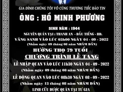 Nguyên Chủ tịch tỉnh Bình Dương Hồ Minh Phương qua đời