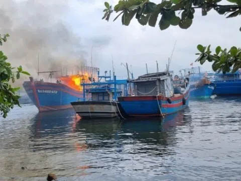 Tàu cá Nghệ An bị cháy tại tại Âu thuyền Thọ Quang, Đà Nẵng