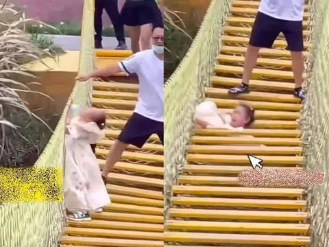 Bố mẹ vô tâm khiến bé gái rơi xuống khe cầu treo