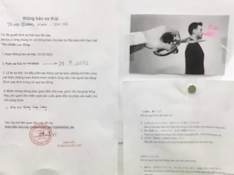 Điều chuyển về nước GĐ dán thông báo sa thải kèm hình kéo cắt cổ